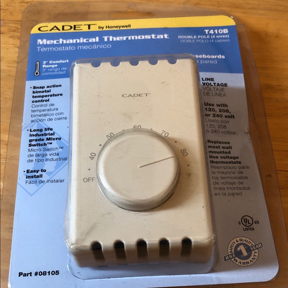Honeywell Cadet Mechanical Thermostat T410B in Cream
